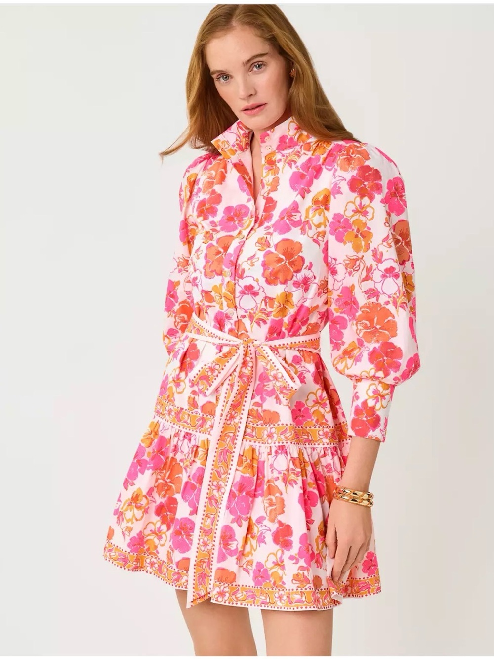 Lilly Pulitzer Pink & Orange Floral Tie-Waist Mini Dress